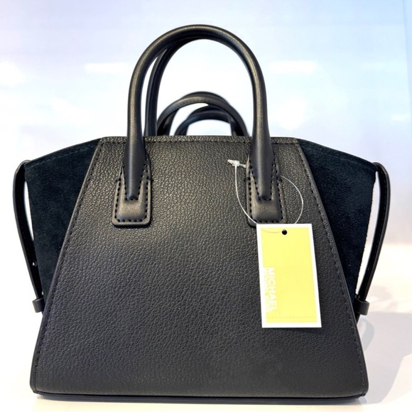 Michael Kors Avril Extra-Small Leather and Suede Satchel Bag Black Multi - Picture 7 of 9